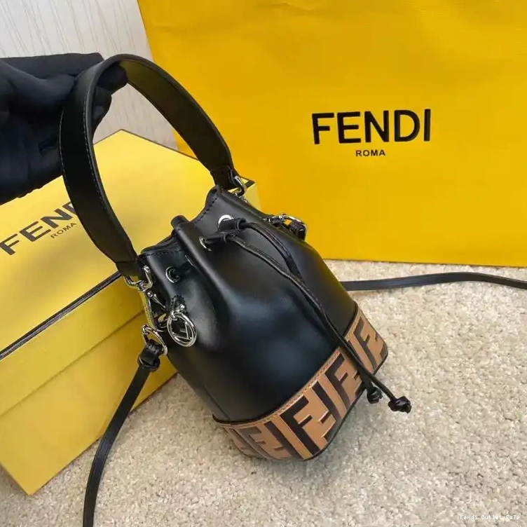 Cheap Bag Mini Fendi Tresor Motif Bucket In Leather Mon Black Calf FF Brown 0413